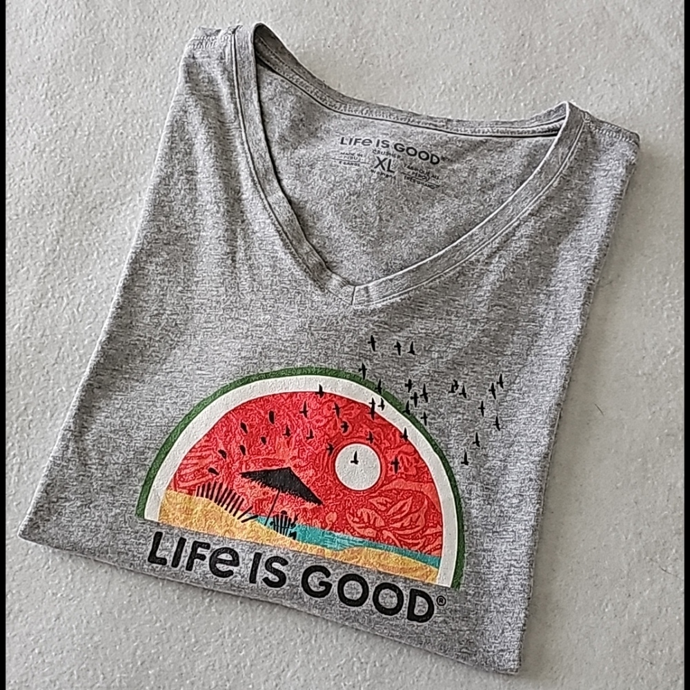 Life is Good Crusher V-neck Tee Shirt Size Large
